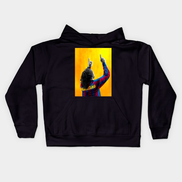 Ronaldinho Gaúcho - Barcelona - Brazil Football Artwork Kids Hoodie by barrymasterson